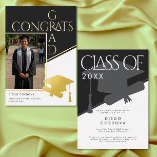 Modern Black White Photo Graduation Announcement
