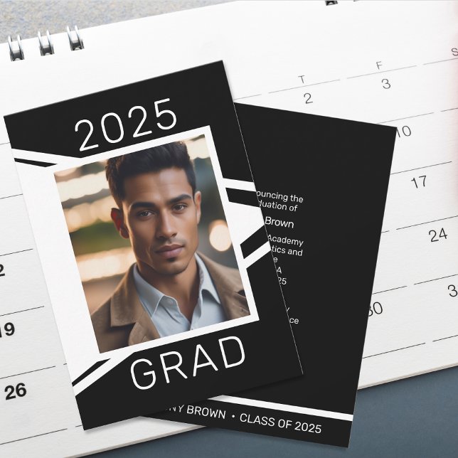 Modern Black White Photo Graduation Announcement (Creator Uploaded)