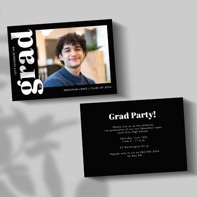 Modern Black White Photo Graduation Party Invitation (Creator Uploaded)
