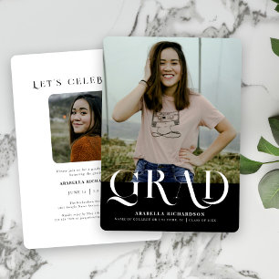 Modern Black White Photo Graduation Party Invitation