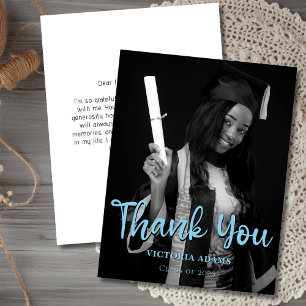 Modern Black White Photo Graduation Thank You Card