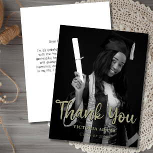 Modern Black White Photo Graduation Thank You Card