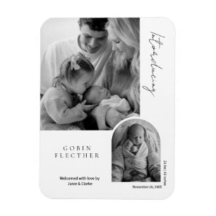 Modern Black & White Photo Inset  Birth  Magnet