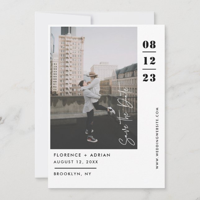 Modern Black & White Photo  Save The Date (Front)
