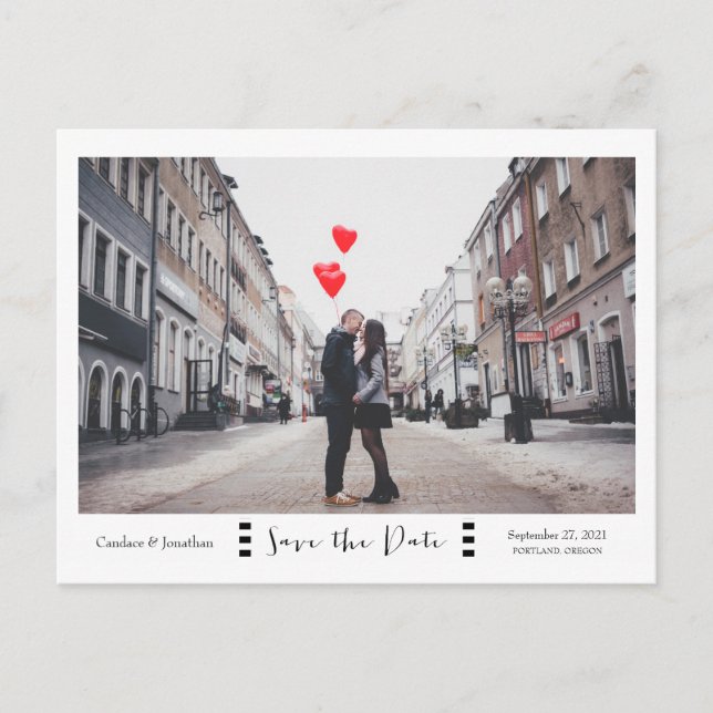 Modern Black & White Photo Save the Date Announcement Postcard (Front)