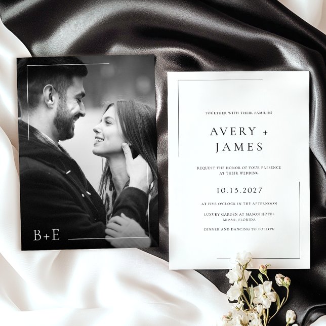 Modern Black White Photo Simple Elegant Wedding  Invitation (Creator Uploaded)