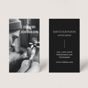 Modern Black & White Photo Tattoo Artist Salon Business Card