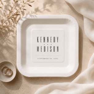 Modern Black & White Photo Wedding Paper Coasters
