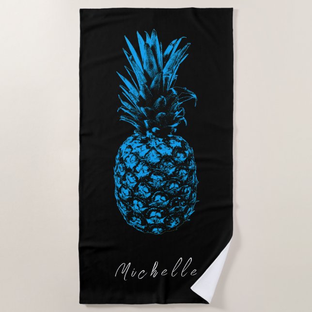 Modern black white Pineapple | Custom Beach Towel (Front)