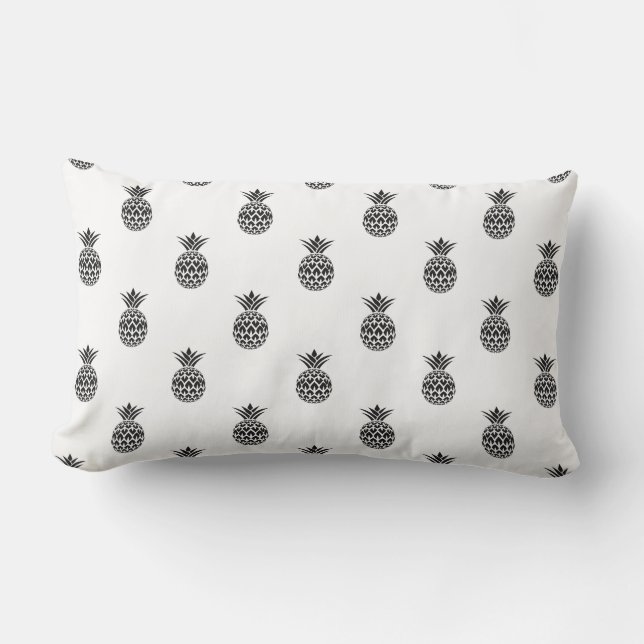 Modern Black White Pineapple Pattern Outdoor Lumbar Pillow (Front)