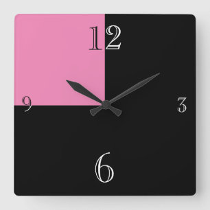 Modern Black White Pink abstract Square Wall Clock