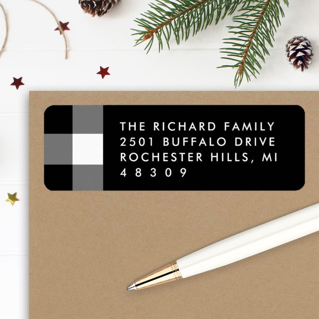 Modern Black White Plaid Christmas Address (Creator Uploaded)