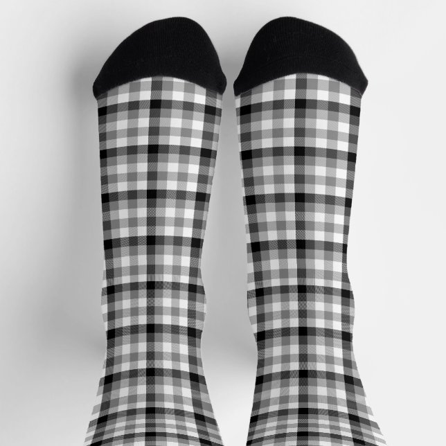 Modern black white plaid gingham graphic pattern socks (Top)