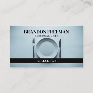 Modern Black & White Plate Fork Knife Top-Down Business Card