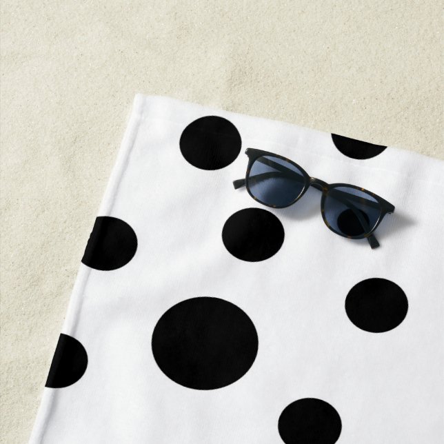 Modern Black White Polka Dot Beach Towel (In Situ)
