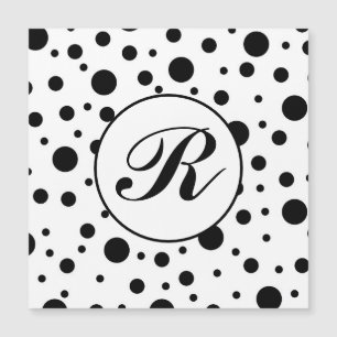 Modern Black White Polka Dot Monogram