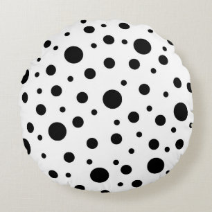 Modern Black White Polka Dot Round Pillow