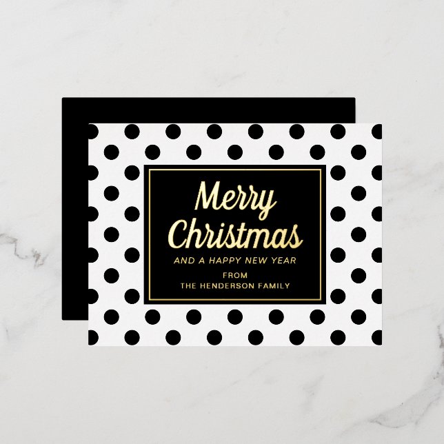 Modern Black White Polka Dots Christmas Gold Foil Holiday Postcard (Front/Back)
