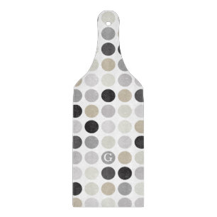 Modern black white polka dots pattern monogram cutting board