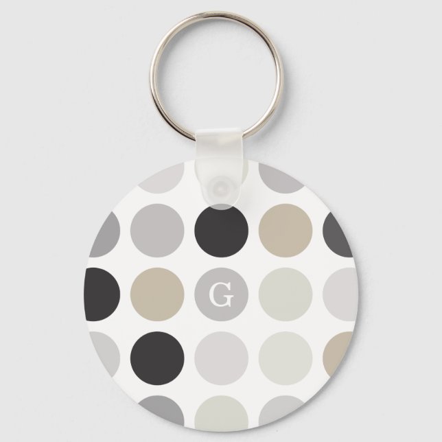 Modern black white polka dots pattern monogram keychain (Front)