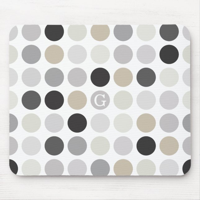 Modern black white polka dots pattern monogram mouse pad (Front)