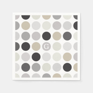 Modern black white polka dots pattern monogram napkin