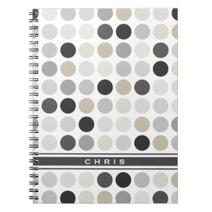 Modern black white polka dots pattern monogram notebook