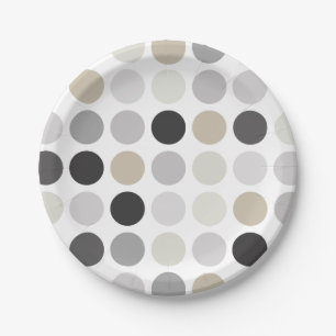 Modern black white polka dots pattern monogram paper plate