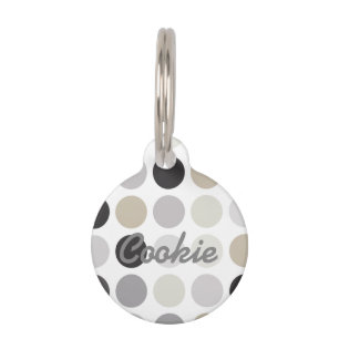 Modern black white polka dots pattern monogram pet tag