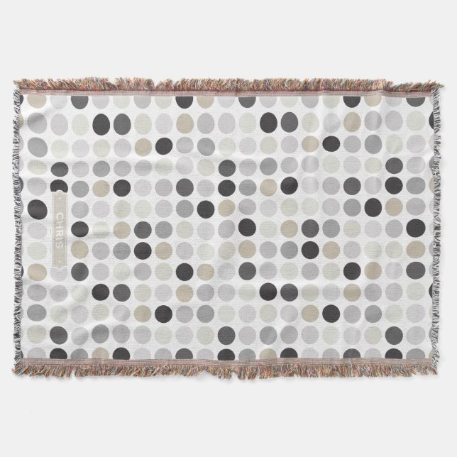Modern black white polka dots pattern monogram throw blanket (Front)