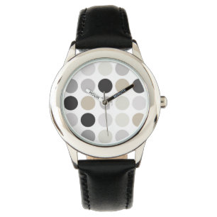 Modern black white polka dots pattern monogram watch