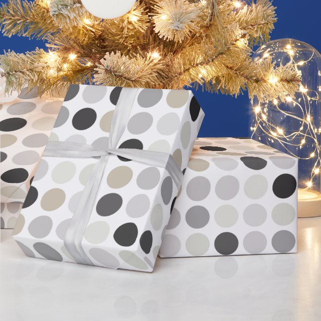 Modern black white polka dots pattern monogram wrapping paper (Holidays)