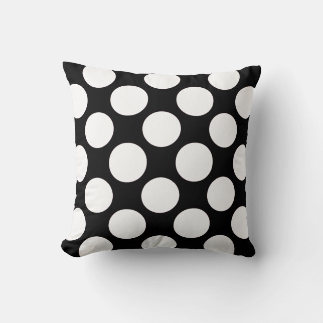 Modern Black White Polka Dots Pattern Throw Pillow (Front)