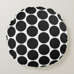 MODERN BLACK, WHITE POLKA DOTS ROUND PILLOW