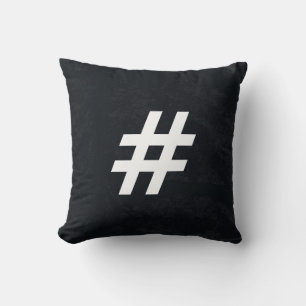 Modern Black & White # Pound sign (hashtag) Button Throw Pillow