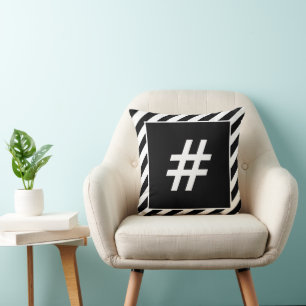 Modern Black & White # Pound sign (hashtag) Button Throw Pillow