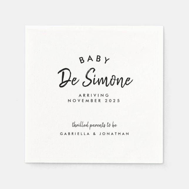 Modern Black White Pregnancy Announcement  Napkin (Front)