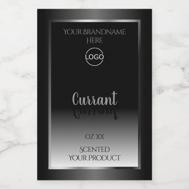 Modern Black White Product Label Silver Frame Logo (Single Label)