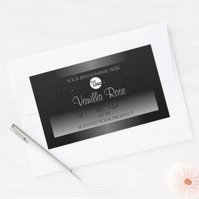 Modern Black White Product Label Soft Glitter Logo (Envelope)