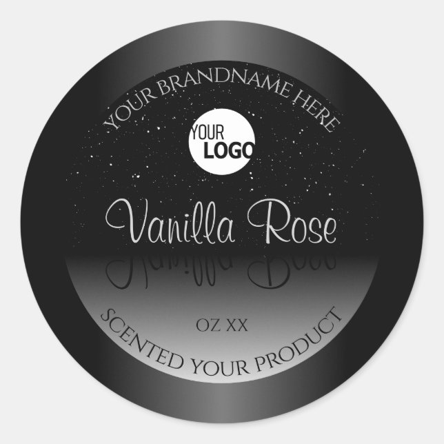 Modern Black White Product Label Soft Glitter Logo (Front)