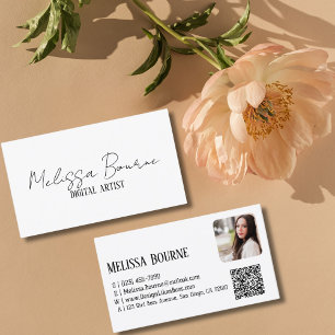Modern Black White, Professional Photo, QR Code Business Card