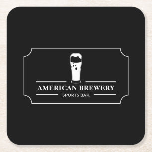Modern Black & White, Pub/Brewery Square Paper Coaster