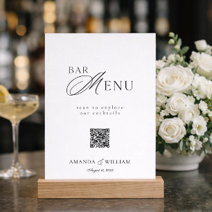 Modern Black & White QR Code Bar Menu Sign Invitation