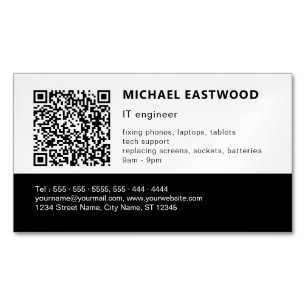 Modern Black White QR Code IT Professional Magnetic Business Card