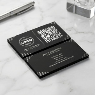 Modern Black & White QR Code   Luxury Art Deco Business Card