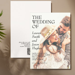 Modern Black & White QR Code Photo Boho Wedding Invitation