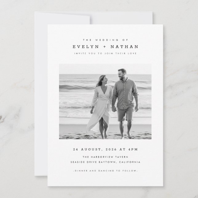 Modern Black & White QR Code Photo Wedding Invitation (Front)