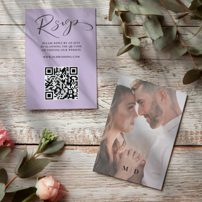 Modern Black & White QR Code RSVP Wedding Card (Creator Uploaded)