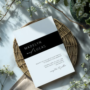 Modern Black   White QR Code Wedding In Invitation