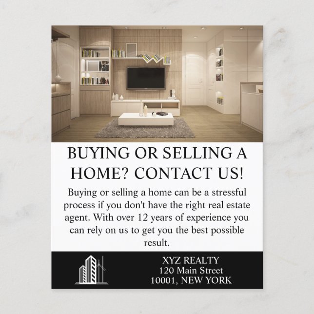 Modern Black White Real Estate Agent Custom  Flyer (Front)